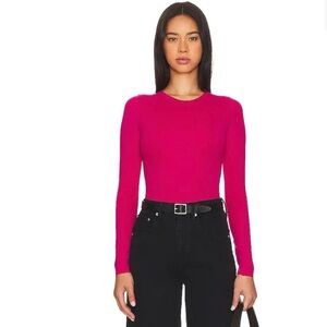 NWT Good American Long Sleeve Scuba Crewneck Bodysuit M in Love Potion Pink